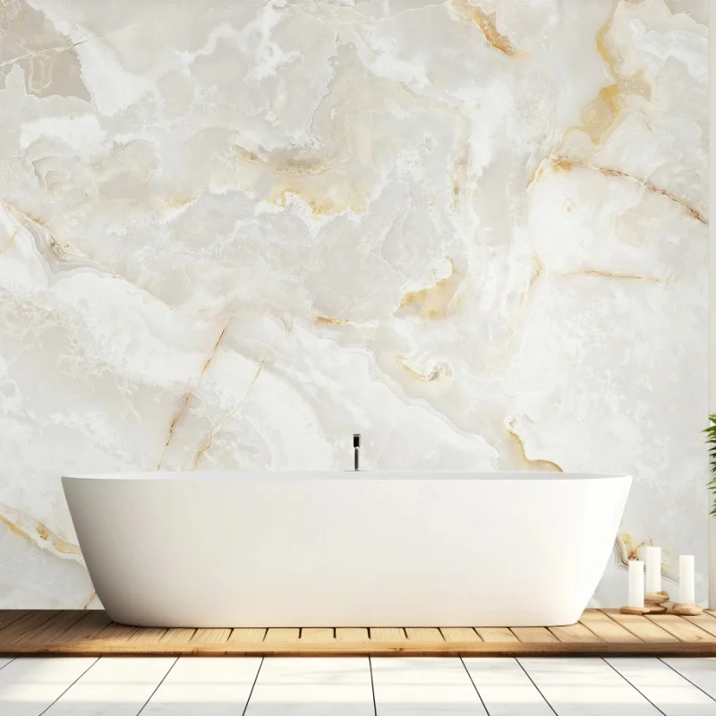 Carta da parati marmo bianco con venature dorate