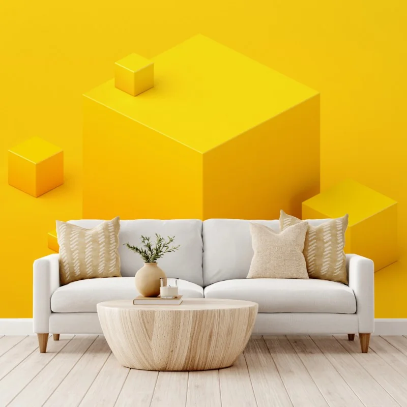 Carta da parati composizione geometrica gialla in 3d