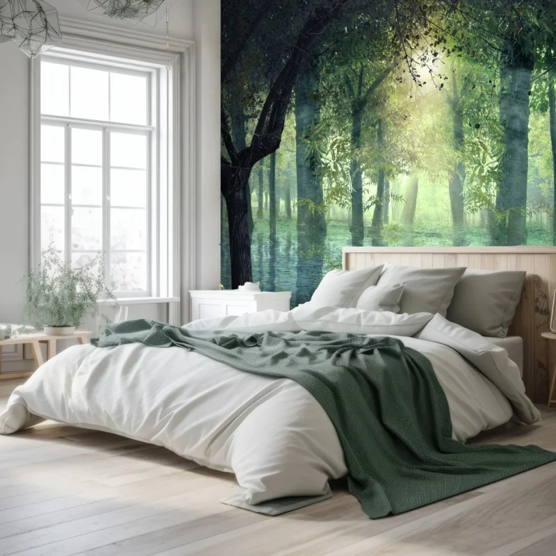 Carta da parati foresta sommersa al bagliore del mattino