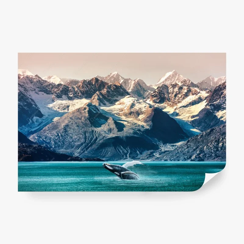 Carta da parati balena che salta tra i ghiacciai