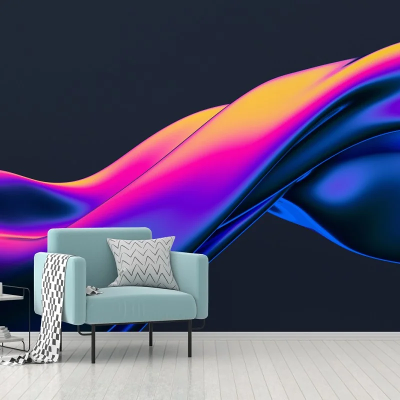 Carta da parati onda fluida neon su sfondo scuro