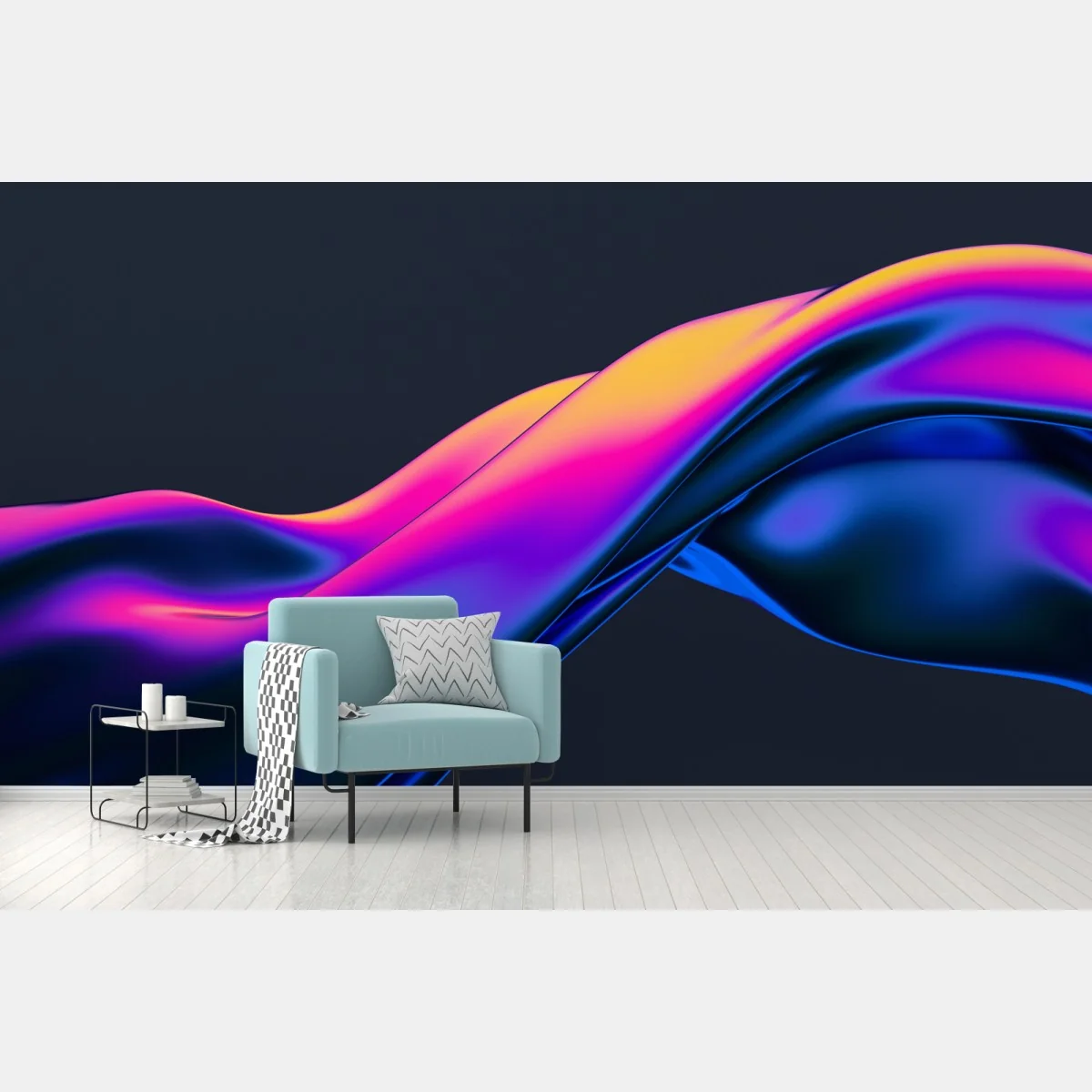 Carta da parati onda fluida neon su sfondo scuro • Wallissimo® Carta da parati onda fluida neon su sfondo scuro • Wallissimo®