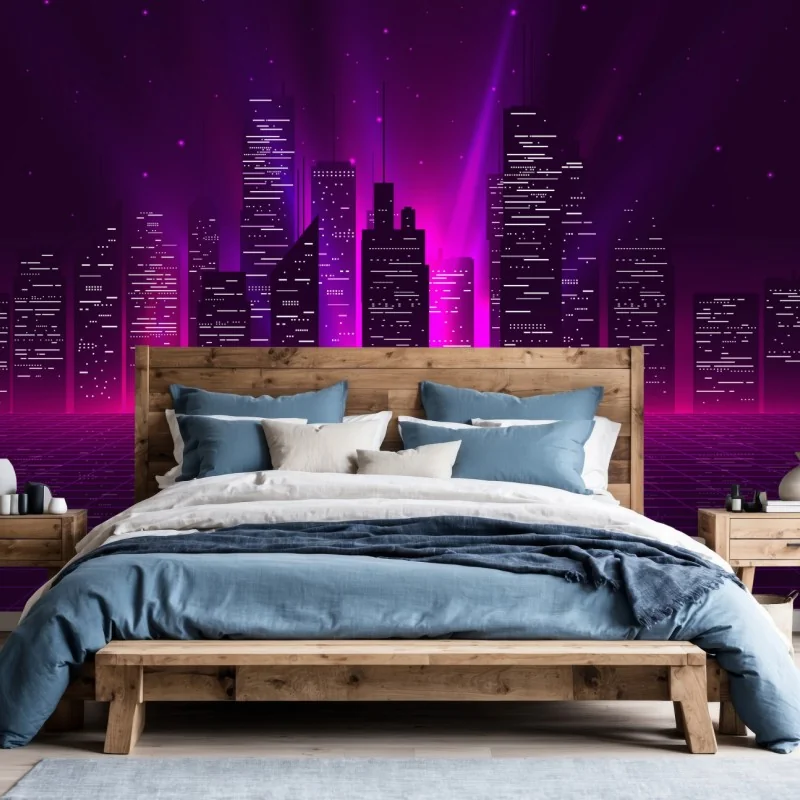 Carta da parati viaggio notturno nella città al neon