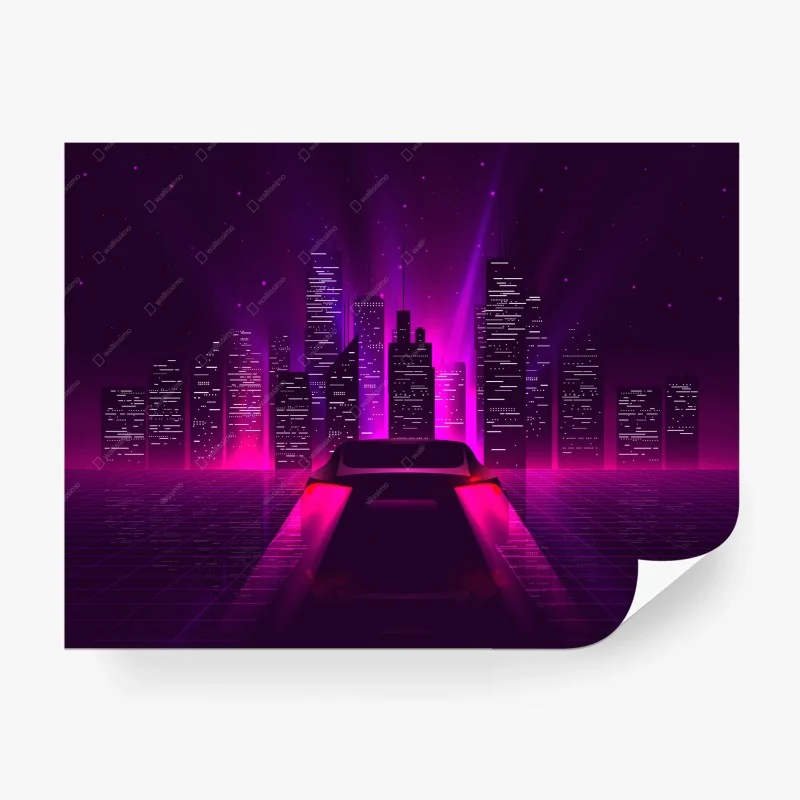 Carta da parati viaggio notturno nella città al neon