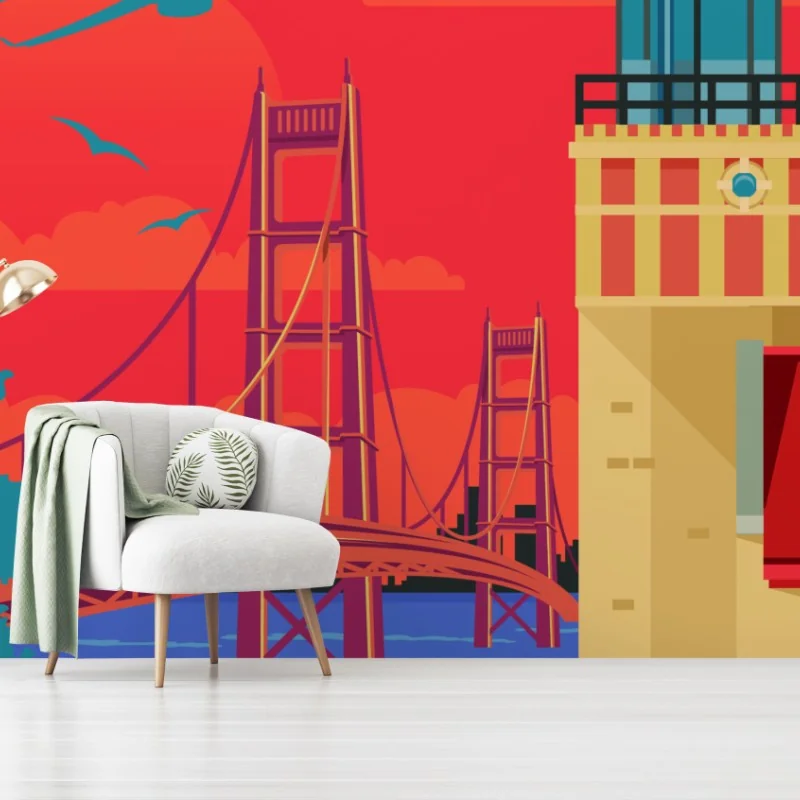 Carta da parati tramonto retrò sul Lake Michigan