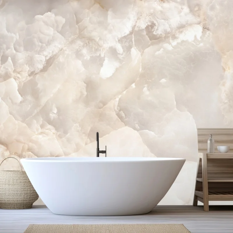 Carta da parati effetto onice crema per interni