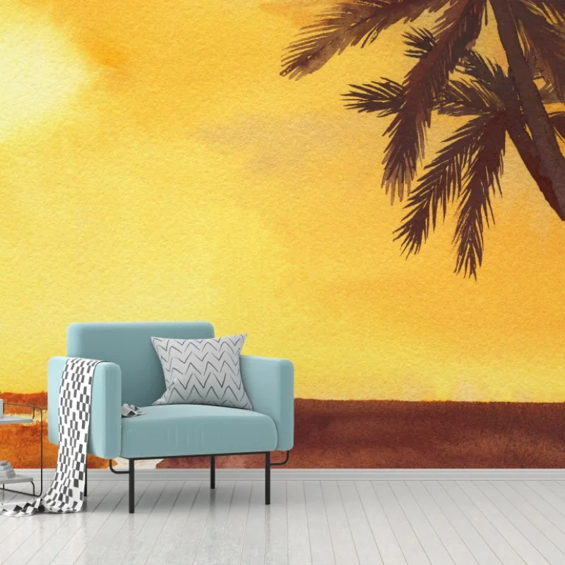 Carta da parati tramonto tropicale in acquerello
