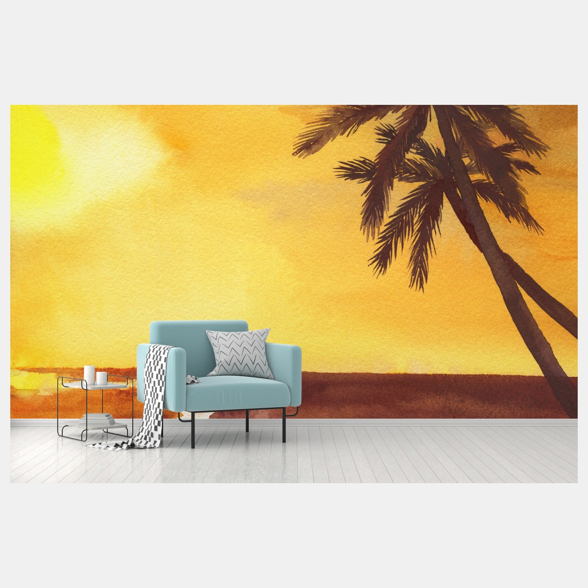 Carta da parati tramonto tropicale in acquerello • Wallissimo® Carta da parati tramonto tropicale in acquerello • Wallissimo®