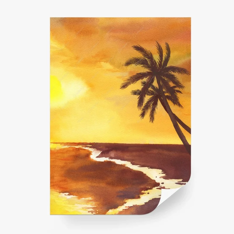 Carta da parati tramonto tropicale in acquerello