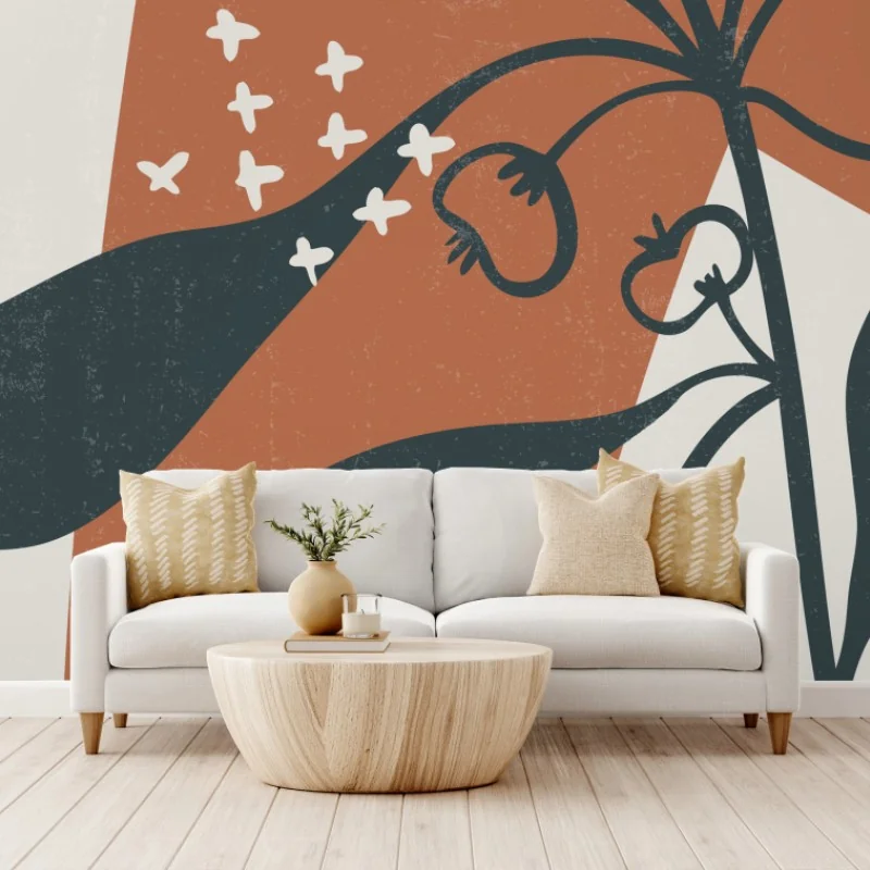 Carta da parati stampa botanica boho minimalista in toni terrosi • Wallissimo® Carta da parati stampa botanica boho minimalista in toni terrosi • Wallissimo®