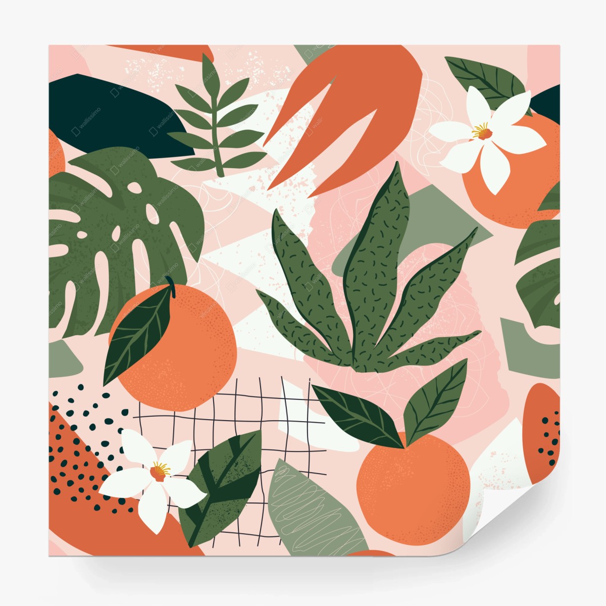 Carta da parati motivo botanico con arance e foglie tropicali • Wallissimo®