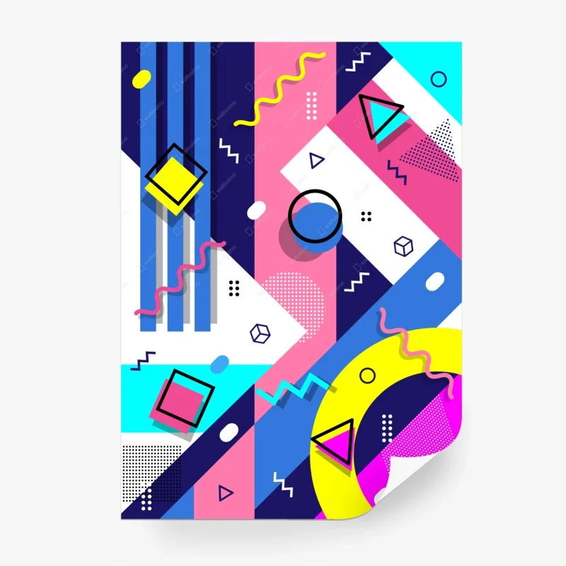 Carta da parati composizione geometrica anni '80 dai colori vivaci