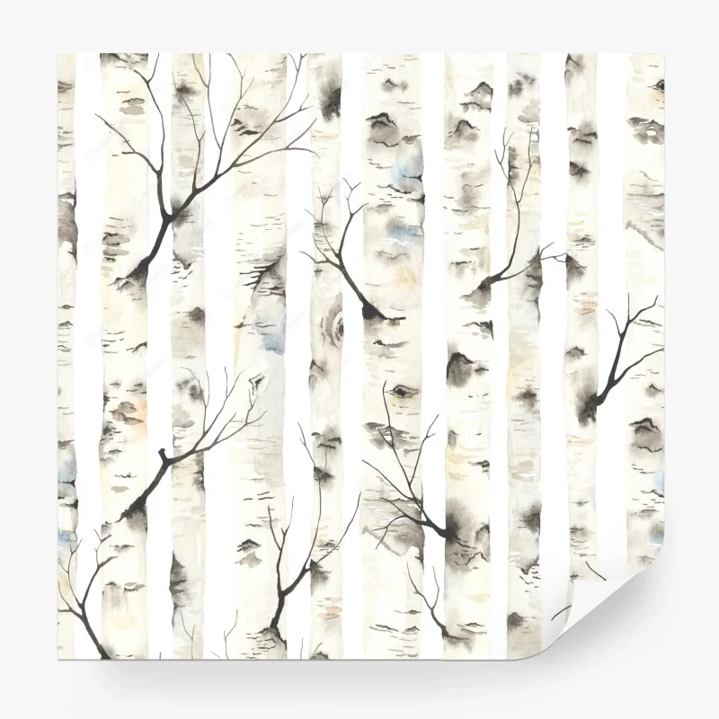 Carta da parati foresta di betulle in acquerello