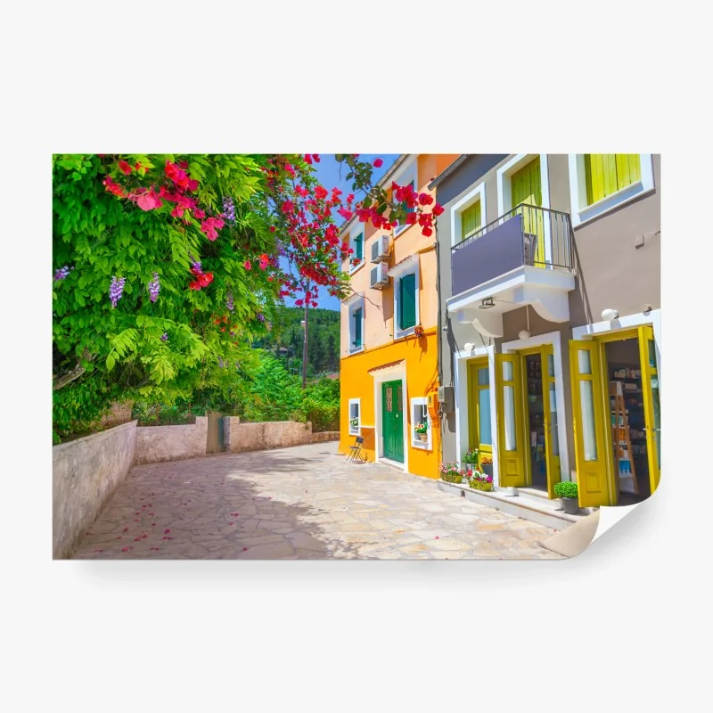 Carta da parati vibrante vicolo estivo a Kefalonia