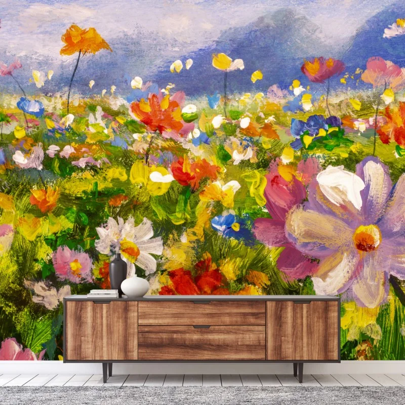 Carta da parati prato fiorito in stile impressionista