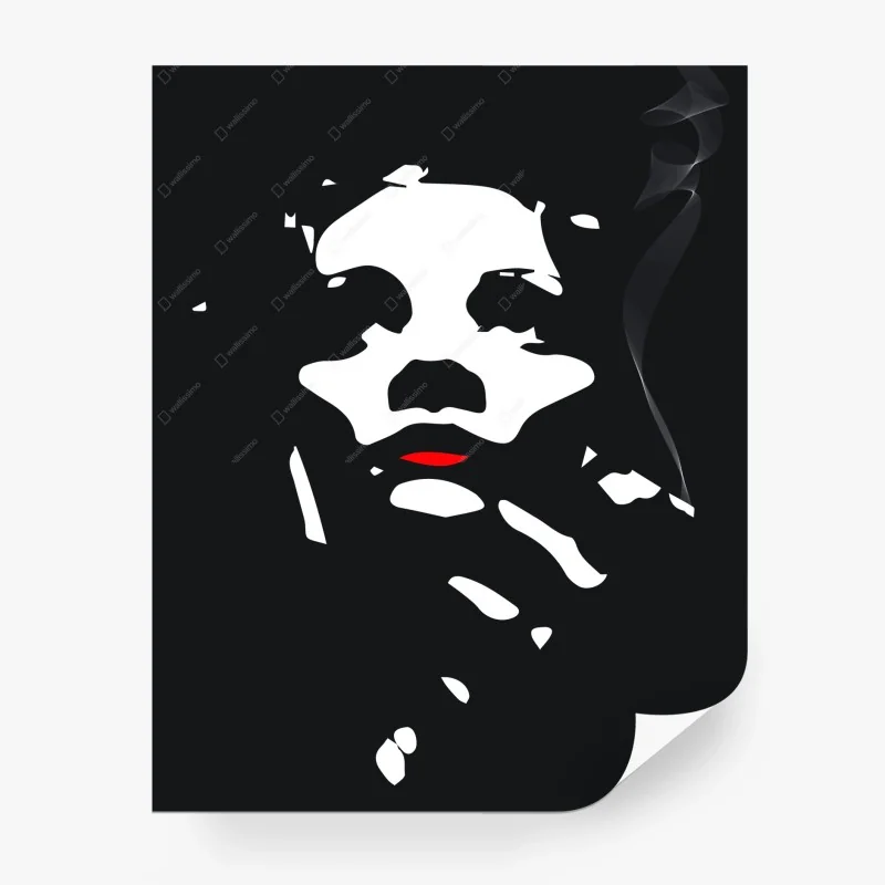 Carta da parati volto stilizzato in bianco e nero con labbra rosse