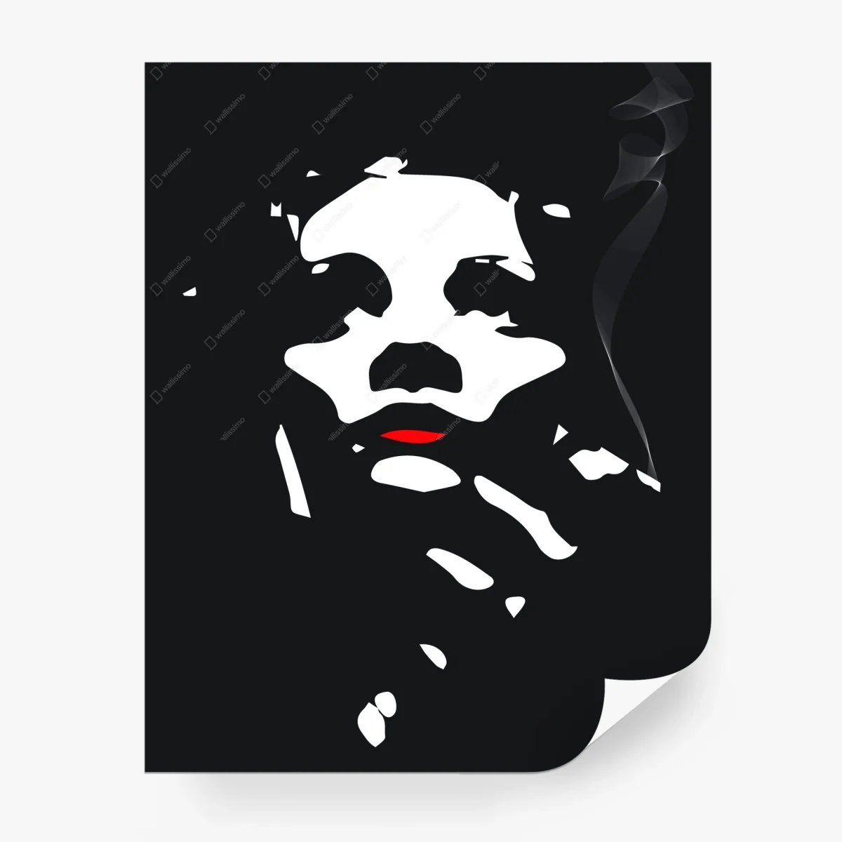 Carta da parati volto stilizzato in bianco e nero con labbra rosse • Wallissimo®