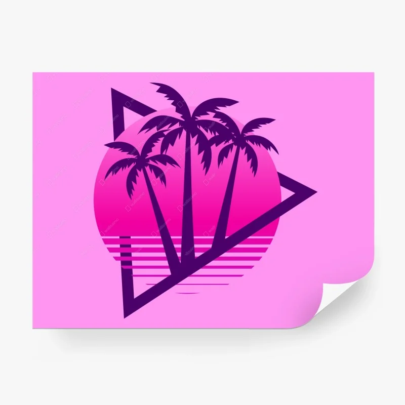 Carta da parati tramonto synthwave con palme in stile retrò