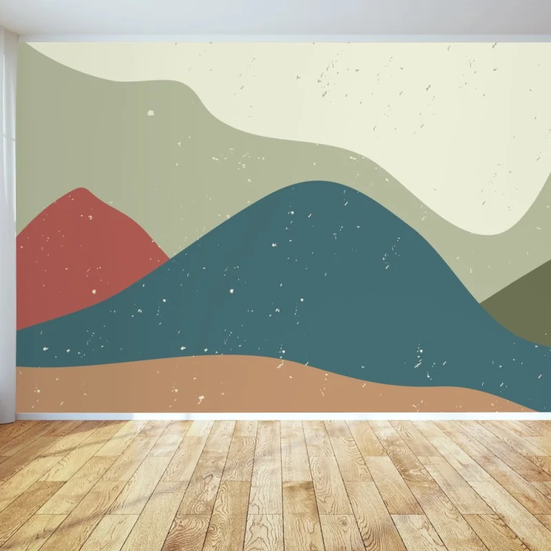 Carta da parati paesaggio astratto in stile giapponese: montagne geometriche e onde