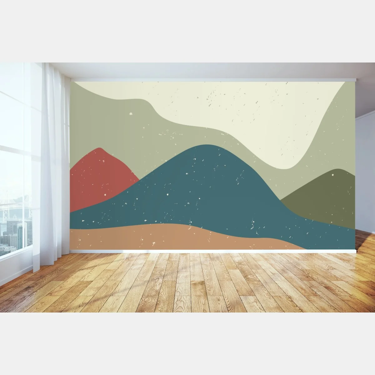 Carta da parati paesaggio astratto in stile giapponese: montagne geometriche e onde • Wallissimo® Carta da parati paesaggio astratto in stile giapponese: montagne geometriche e onde • Wallissimo®