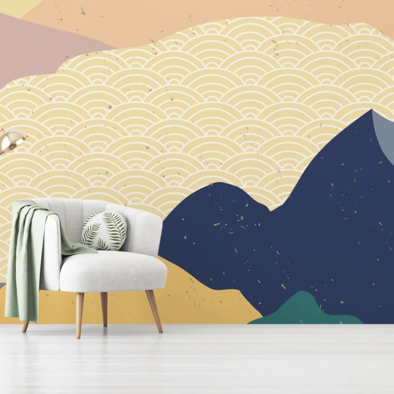 Carta da parati paesaggio montano astratto in stile giapponese