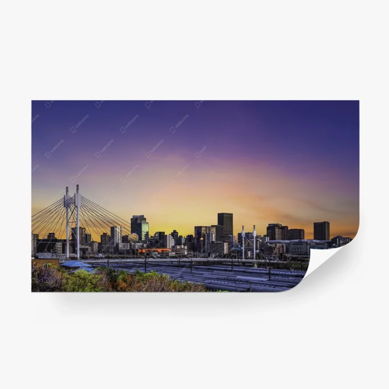 Carta da parati tramonto sul ponte Nelson Mandela e skyline di Johannesburg