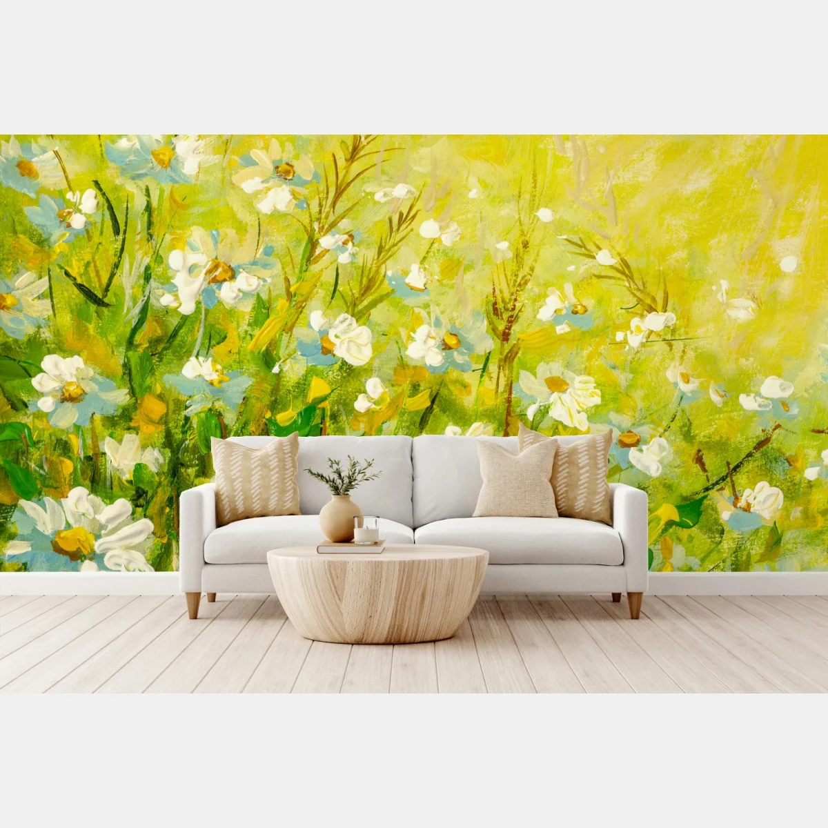 Carta da parati margherite estive su sfondo giallo • Wallissimo® Carta da parati margherite estive su sfondo giallo • Wallissimo®