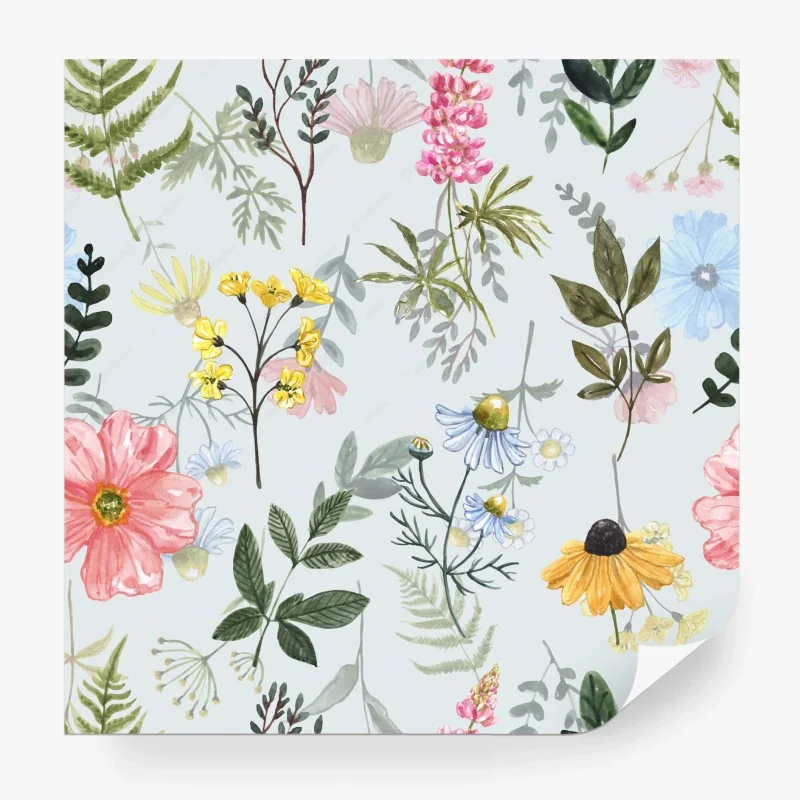 Carta da parati motivo floreale acquerellato in stile botanico