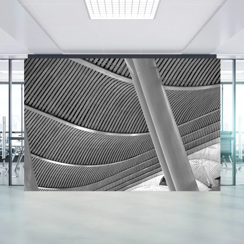 Carta da parati soffitto ondulato pattern architettonico in bianco e nero