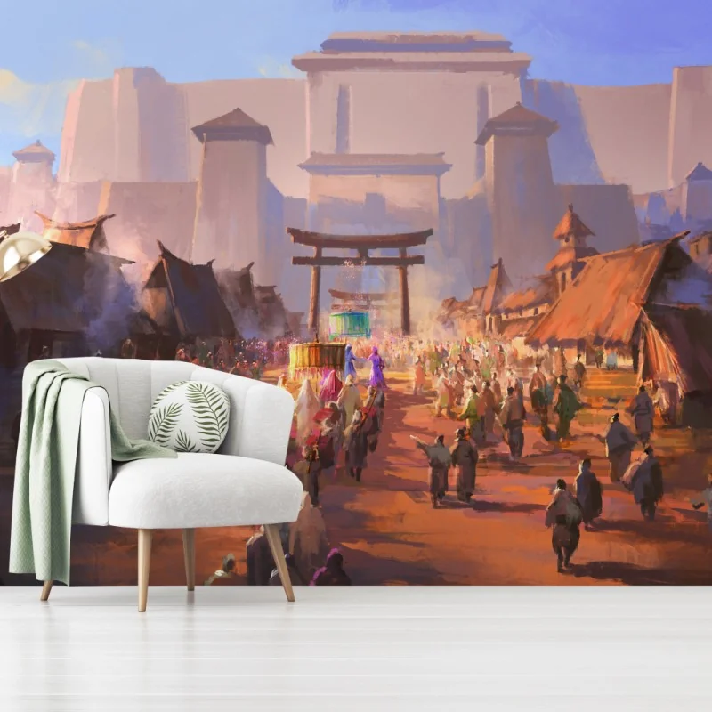 Carta da parati accoglienza degli inviati nel villaggio antico