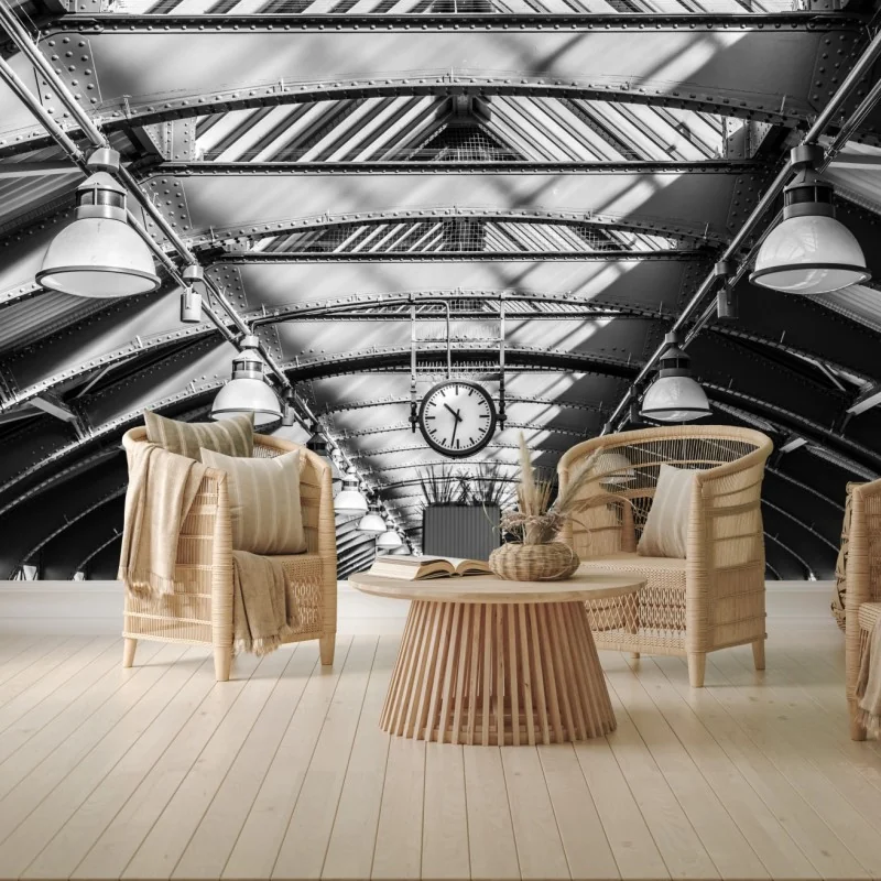 Carta da parati soffitto di stazione con orologio