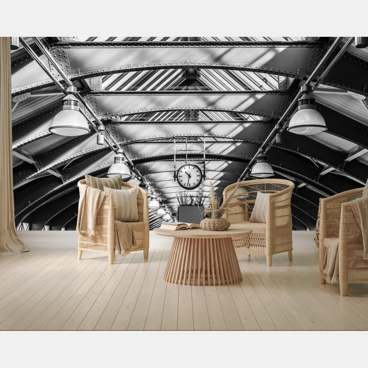 Carta da parati soffitto di stazione con orologio • Wallissimo® Carta da parati soffitto di stazione con orologio • Wallissimo®