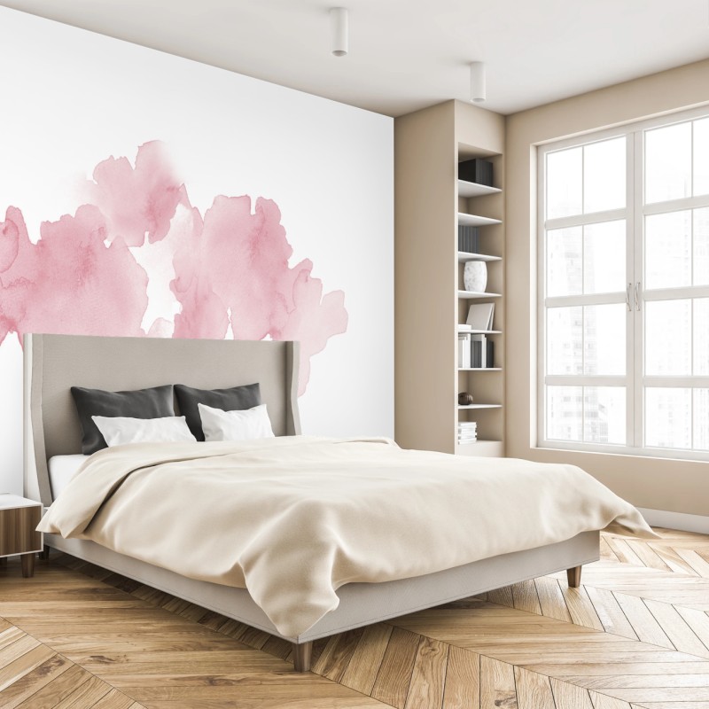 Carta da parati soffio floreale rosa acquerello