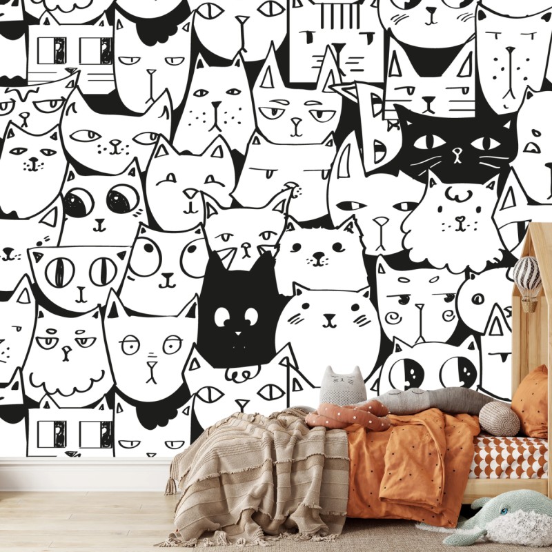 Carta da parati mosaico di gatti in bianco e nero