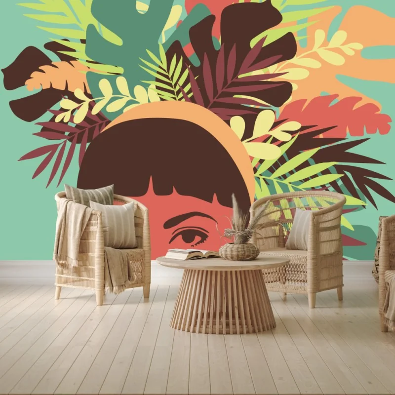 Carta da parati ritratto tropicale con maschera di fiori