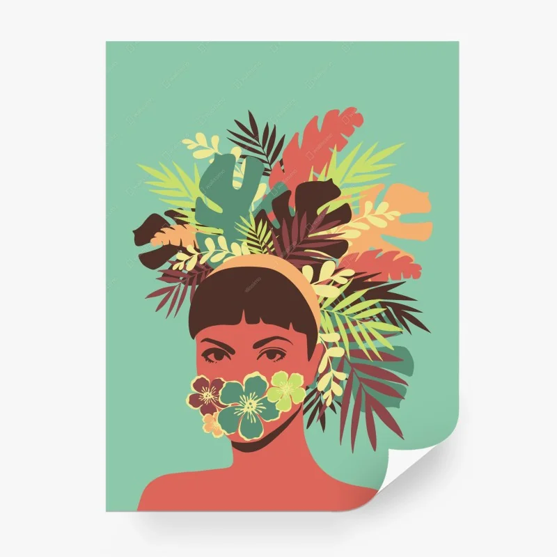 Carta da parati ritratto tropicale con maschera di fiori