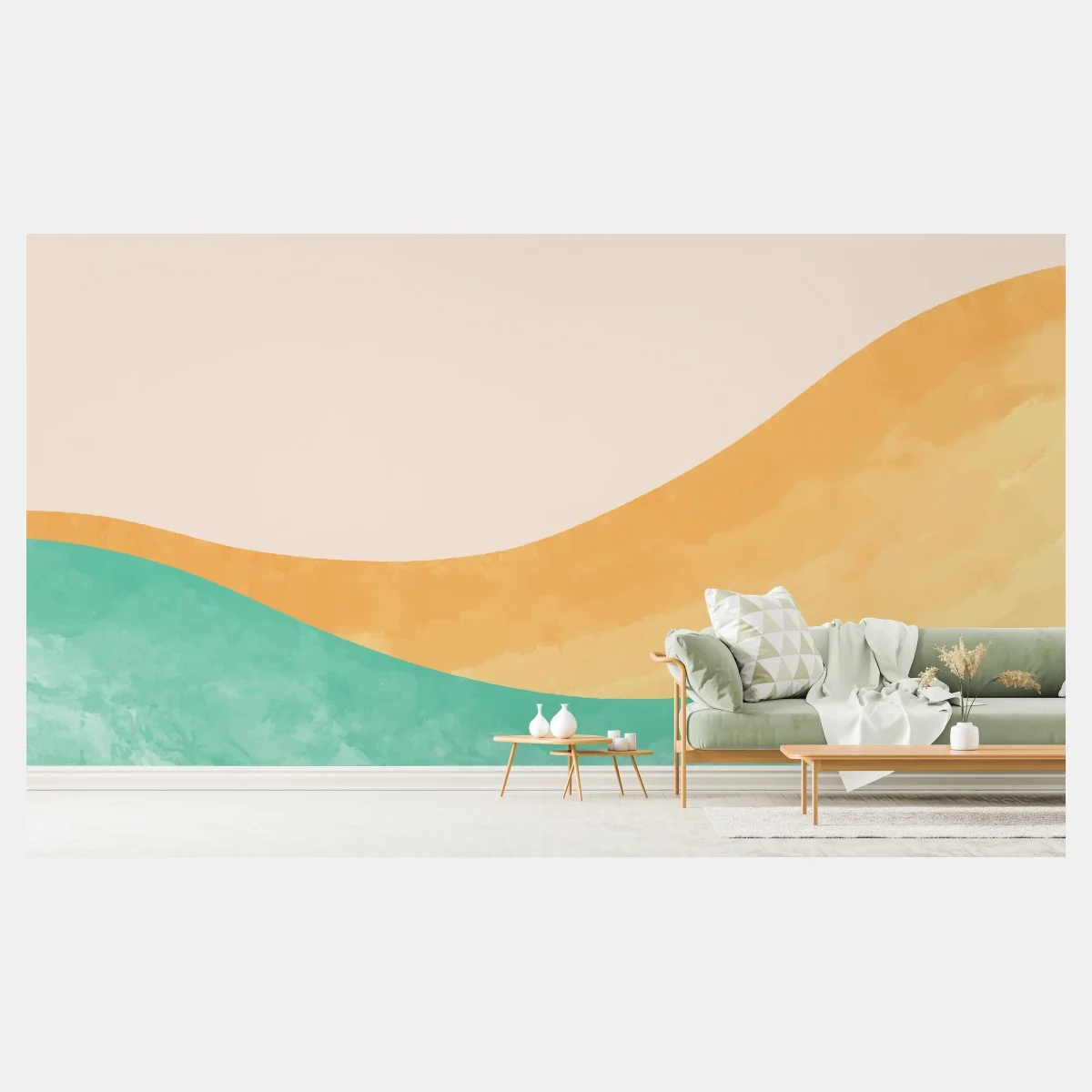 Carta da parati paesaggio ondulato in acquerello pastello • Wallissimo® Carta da parati paesaggio ondulato in acquerello pastello • Wallissimo®
