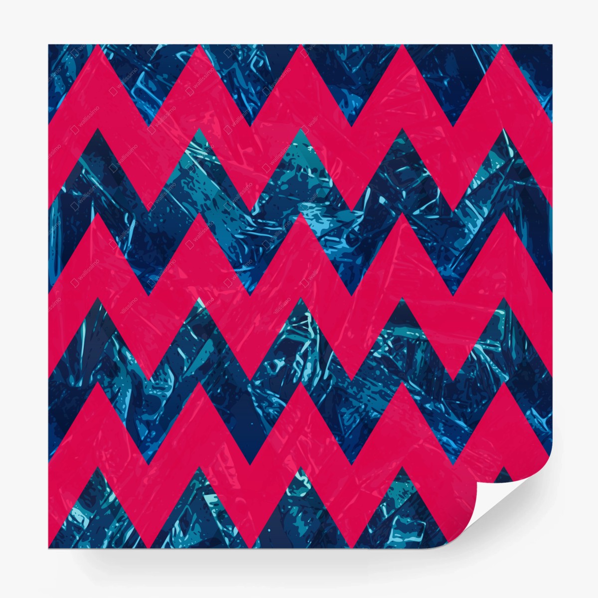 Carta da parati motivo zigzag rosa e blu con effetto laminato • Wallissimo® Carta da parati motivo zigzag rosa e blu con effetto laminato • Wallissimo®