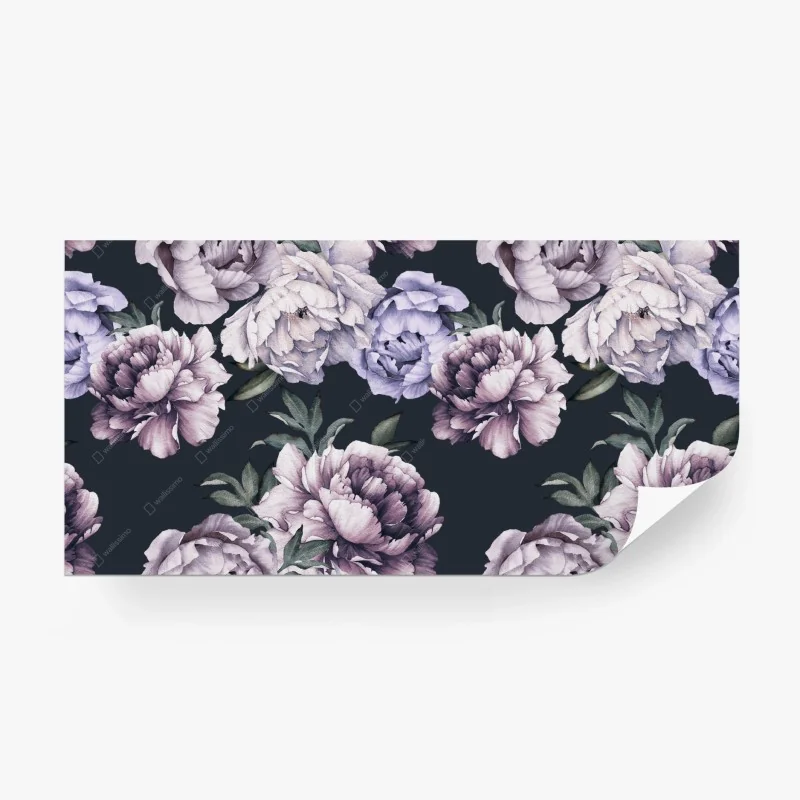 Carta da parati motivo di peonie acquerello su sfondo scuro