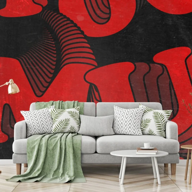 Carta da parati lettering rosso tridimensionale su sfondo nero