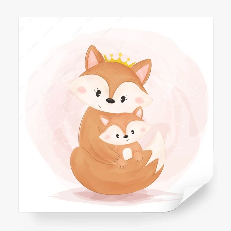 Carta da parati abbraccio tenero di volpi con corona
