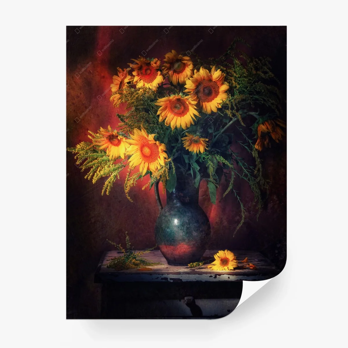 Carta da parati bouquet di girasoli in vaso antico • Wallissimo® Carta da parati bouquet di girasoli in vaso antico • Wallissimo®