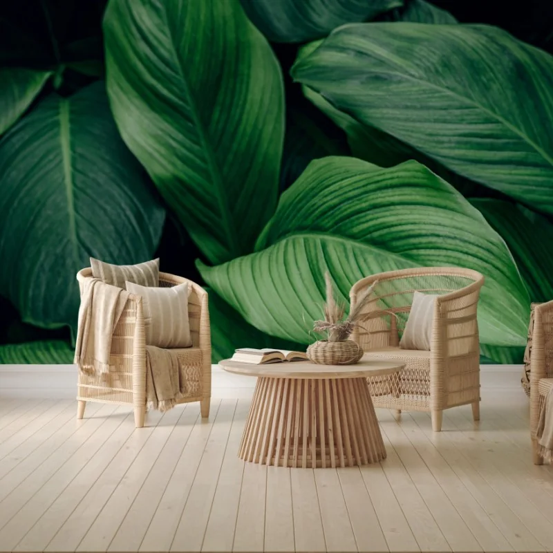 Carta da parati motivo di foglie tropicali verdi