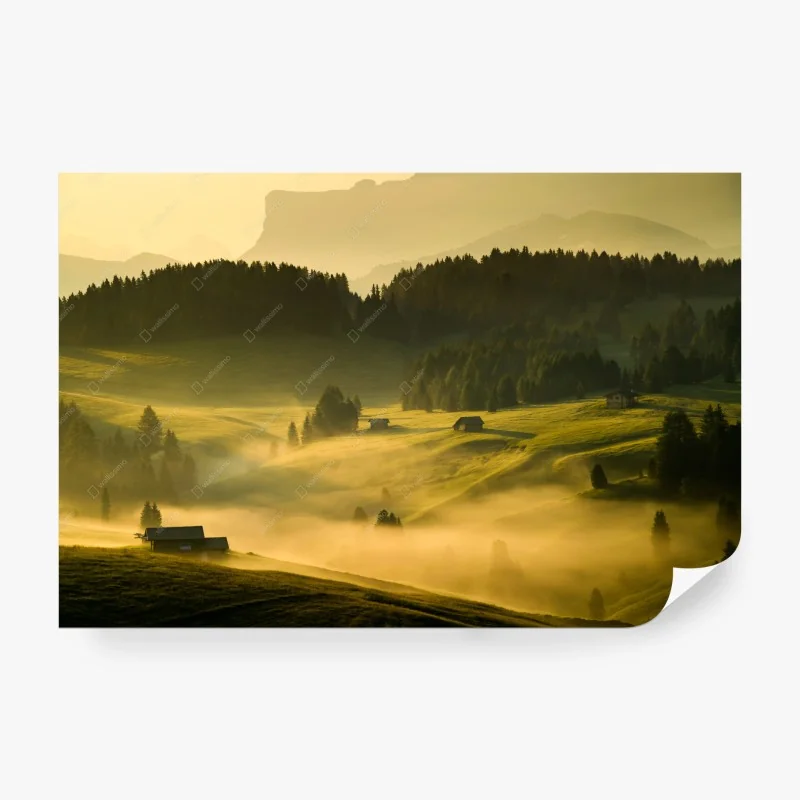 Carta da parati alba dorata su Alpe di Siusi e Sassolungo