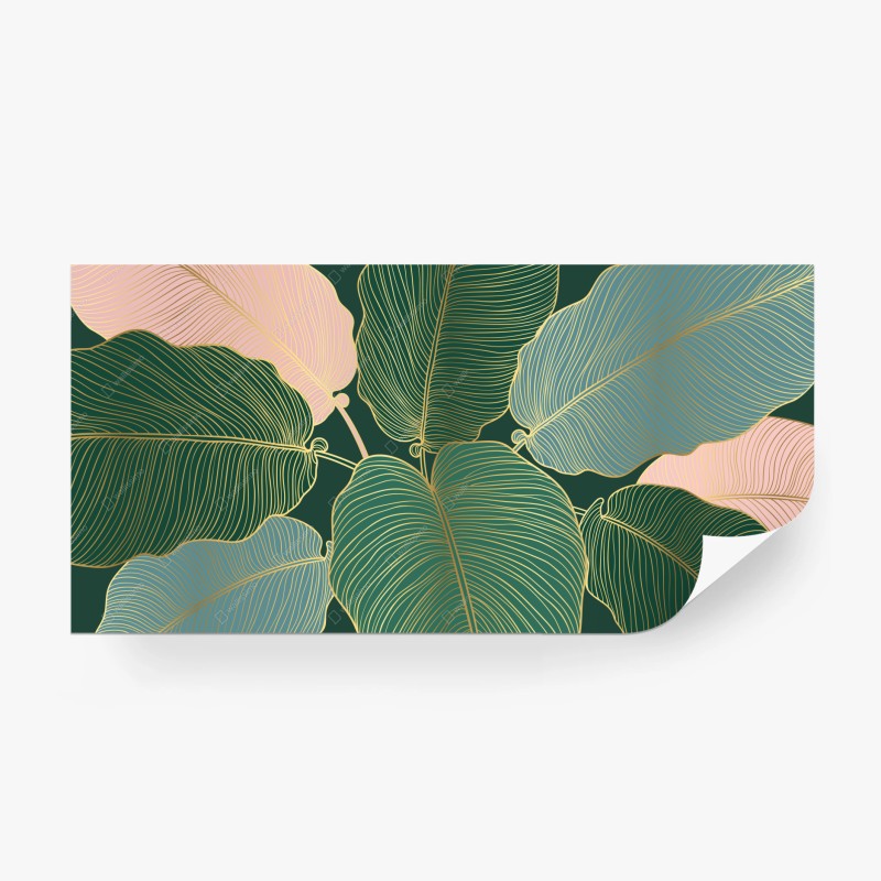 Carta da parati motivo botanico dorato su sfondo verde