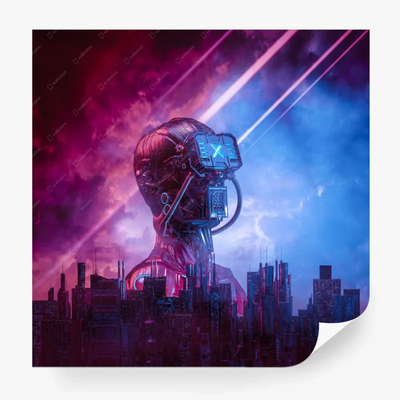 Carta da parati ritratto cibernetico nella metropoli neon