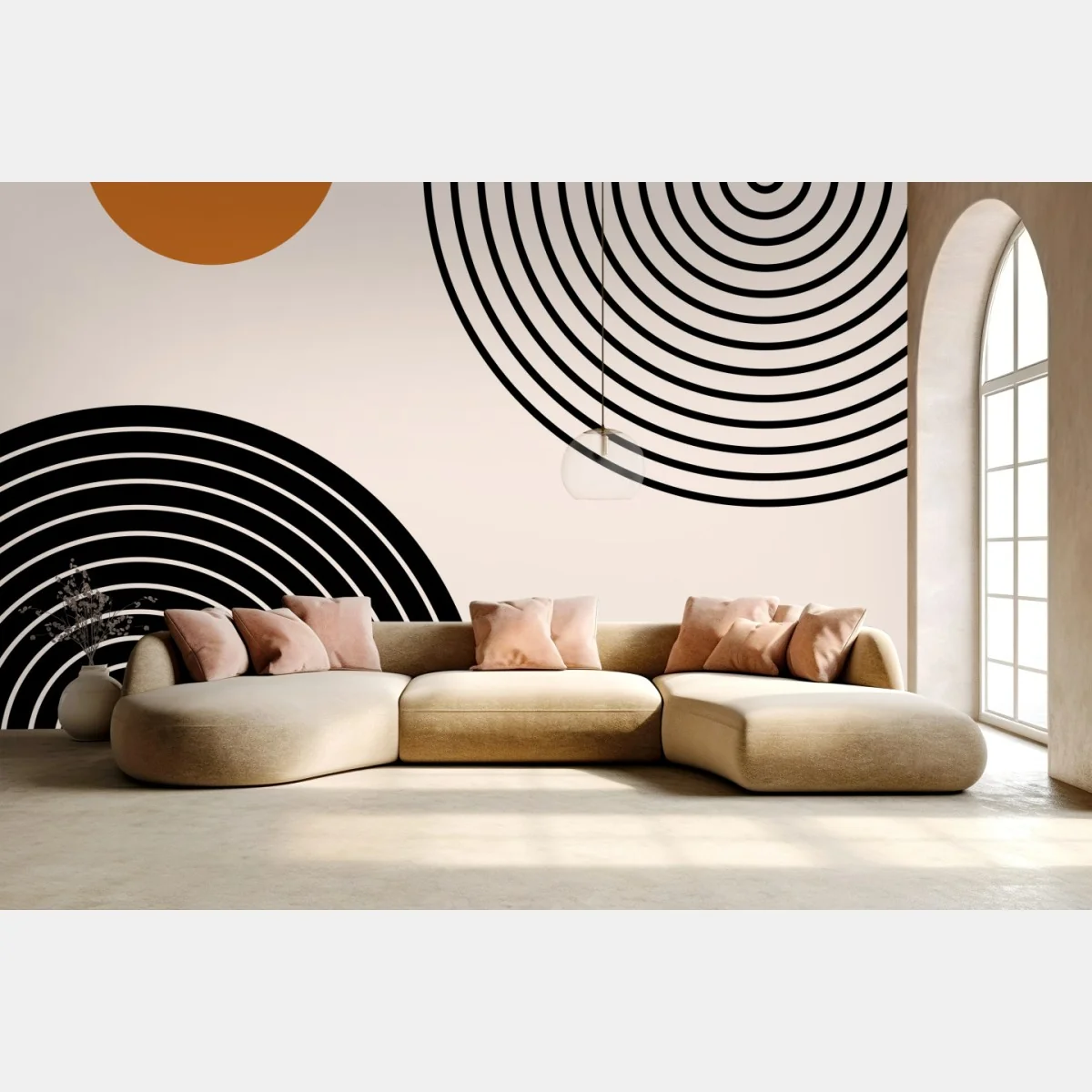 Carta da parati composizione geometrica minimalista arancio e nero • Wallissimo® Carta da parati composizione geometrica minimalista arancio e nero • Wallissimo®