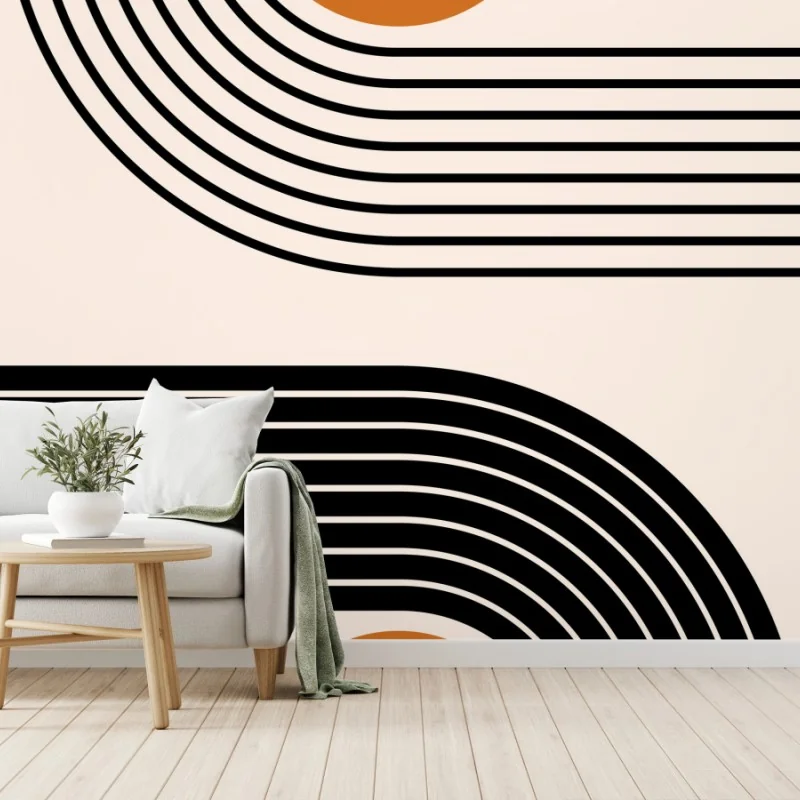 Carta da parati composizione geometrica retrò con cerchi arancioni