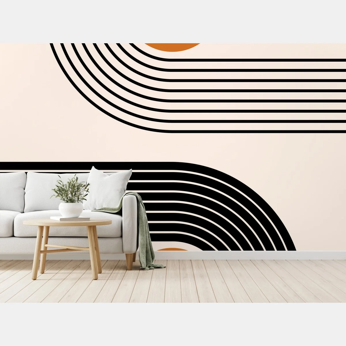 Carta da parati composizione geometrica retrò con cerchi arancioni • Wallissimo® Carta da parati composizione geometrica retrò con cerchi arancioni • Wallissimo®