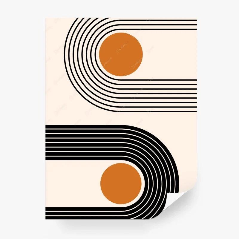 Carta da parati composizione geometrica retrò con cerchi arancioni